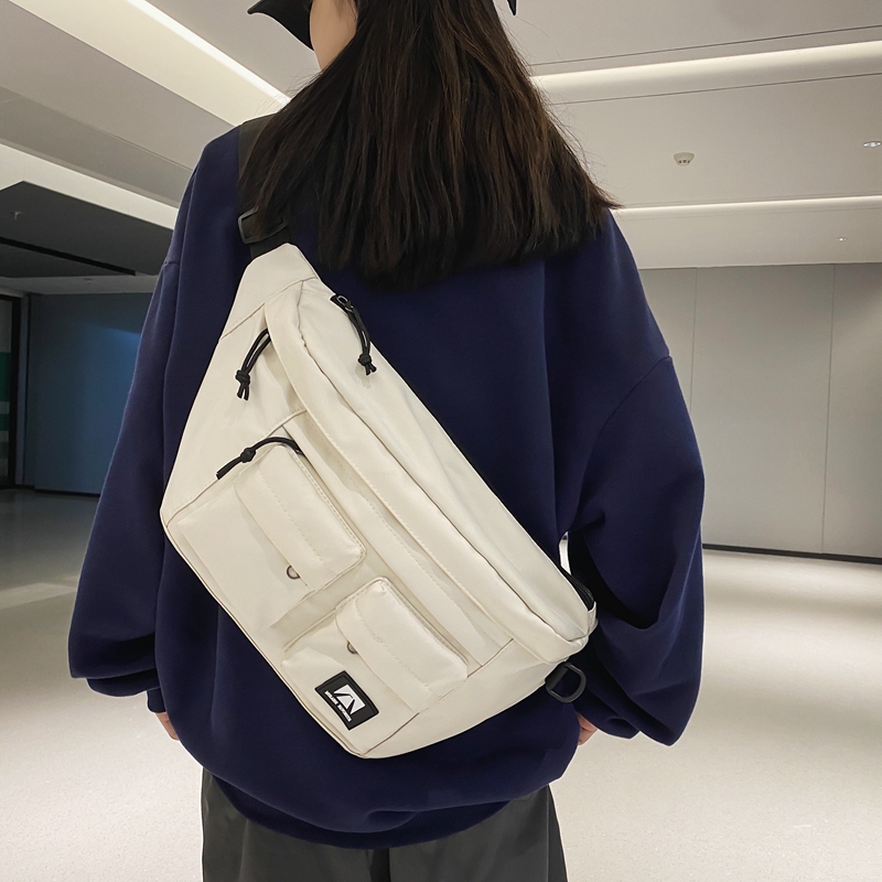 Minimalist Sports Skew Satchel Men's New Large Capacity Chest Bag Men's Pure Color Small Backpack Women Casual Tooling Single Shoulder Bag-Taobao