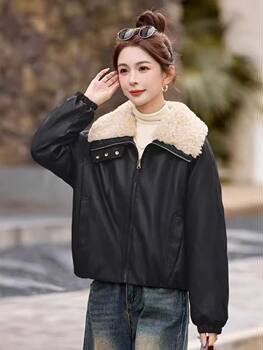 Xiangrui Genuine Product 25112 Model, Plus Size, Fashionable Casual Loose Fit, Slimming Pu Leather down Jacket