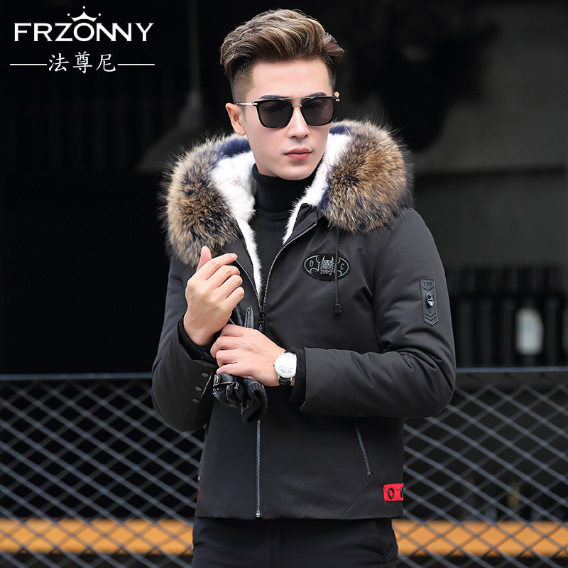 Faction to overcome the large coat male short section cross water mink liner raccoon fur collar fur collar fur integrated clamp cap leather grass jacket