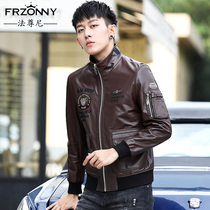 2021 new leather leather men short goat jacket Air Force flight locomotive suit stand collar embroidery coat tide