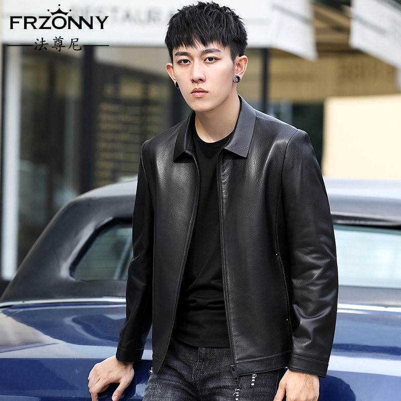 2020 new Haining leather leather jacket men's short goatskin jacket slim lapel business casual thin coat