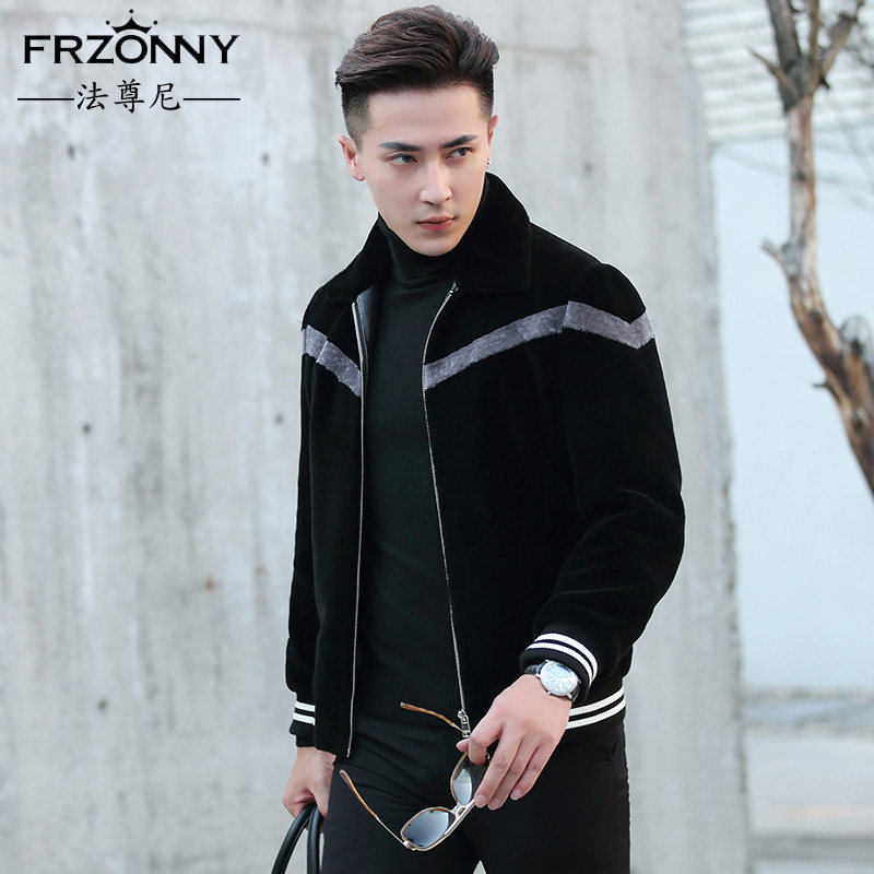 Haining sheep shearing men's short slim lapel wool Korean casual jacket Winter fur coat men's fashion jacket