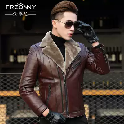 Haining fur one-piece leather leather clothing new sheepskin youth motorcycle jacket men's short winter thick jacket