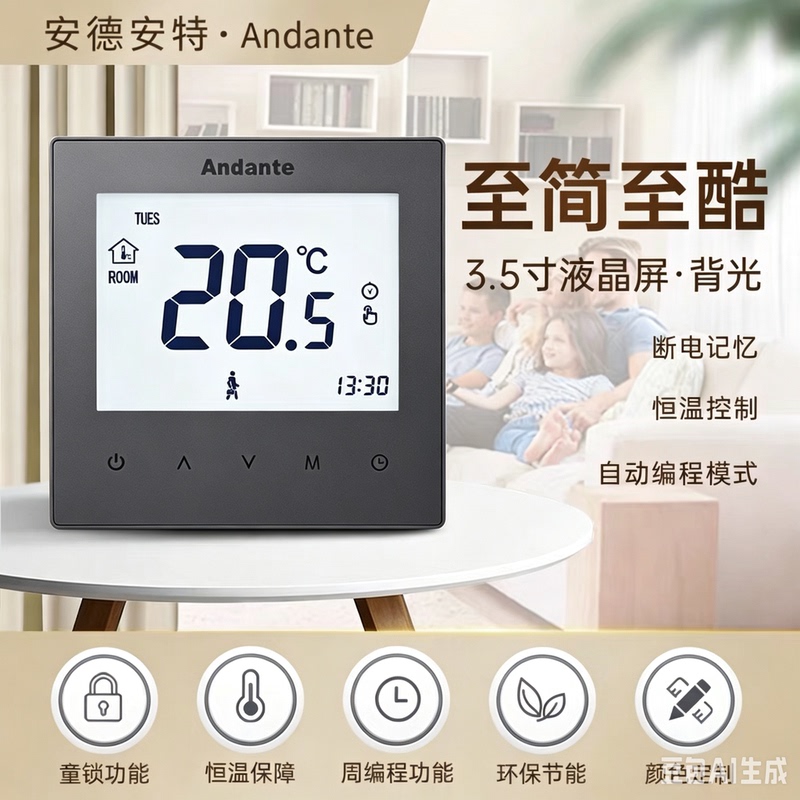 Andeante Hb607 Gray Touch Screen Color Screen Programmable Floor Heating Thermostat Temperature Heating Control Panel