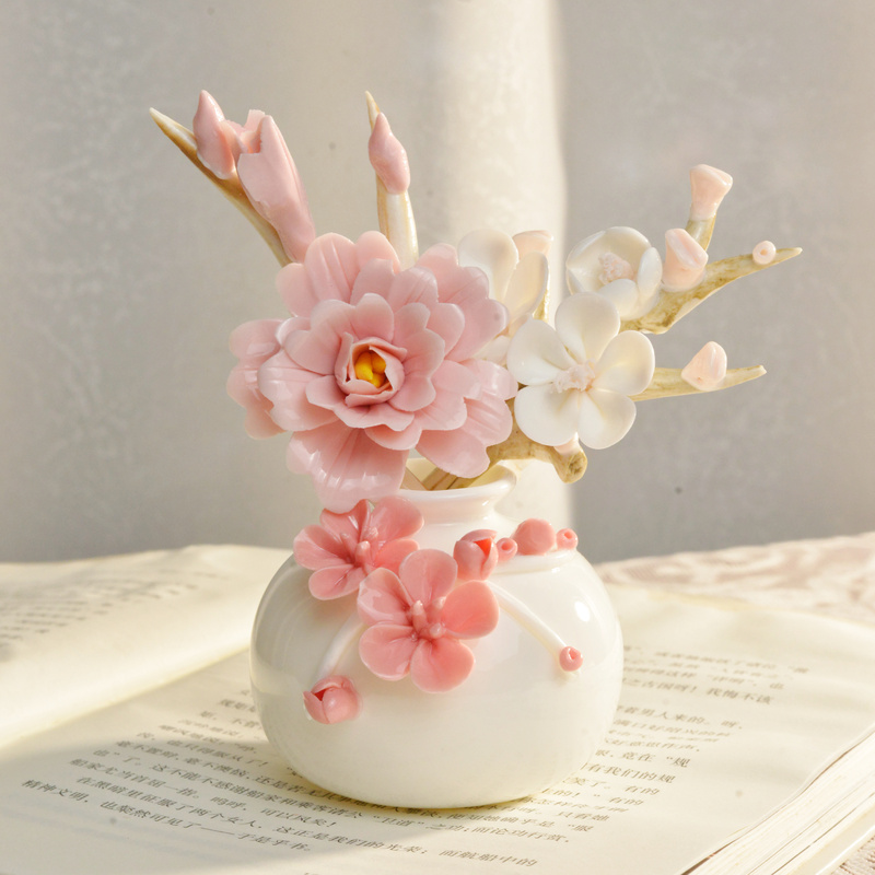 Ceramic Vase, Handmade Flowers, Plum Blossom Branch Set, Exquisite Ornaments, Tea Table, Living Room Decoration, Flower Fragrance Decoration