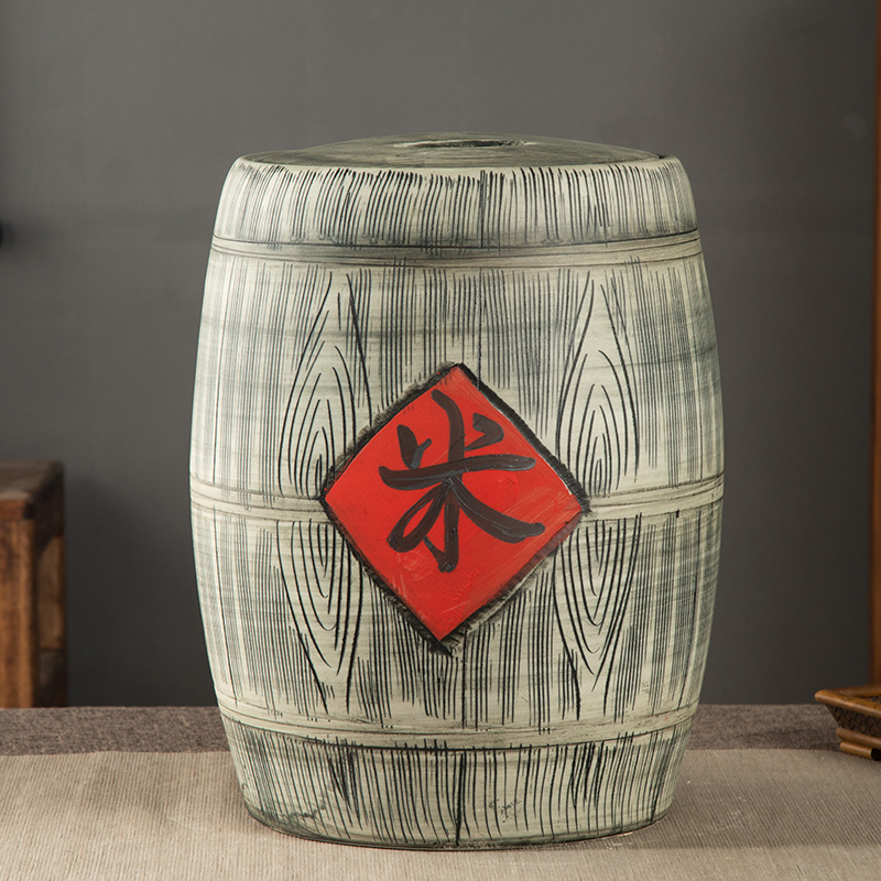 Jingdezhen ceramic barrel ricer box 10 jins 20 jins 30 jins 50 jins home who with cover seal cylinder surface of cylinder storage