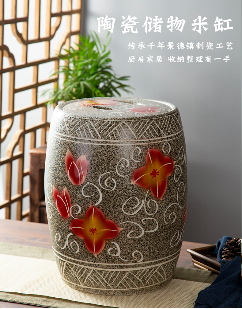 Jingdezhen ceramic barrel ricer box 20 jins 30 jins of 50 pounds with cover sealed container tank storage tank oil cylinder