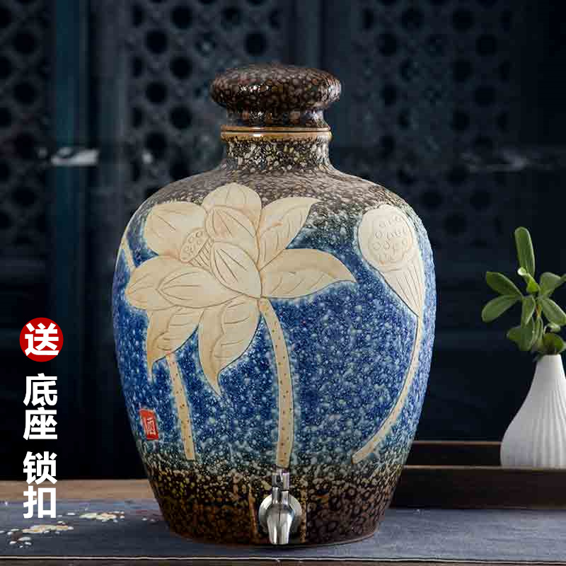 Wine Seeds Brewing Jug Earth Ceramic Home Sealed Wine Jar 10 Catty 50 Catty of Antique Bubble Wine Cylinder Wine Bottle with tap