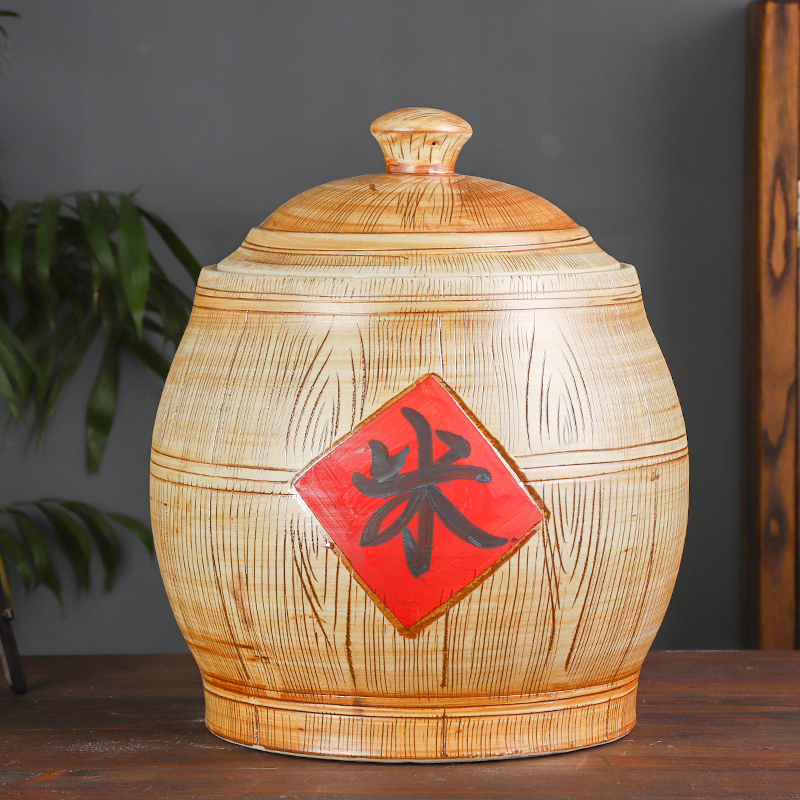 Jingdezhen ceramic barrel ricer box 10 jins 20 jins 30 jins of 50 pounds with cover household storage tank is moistureproof insect - resistant seal