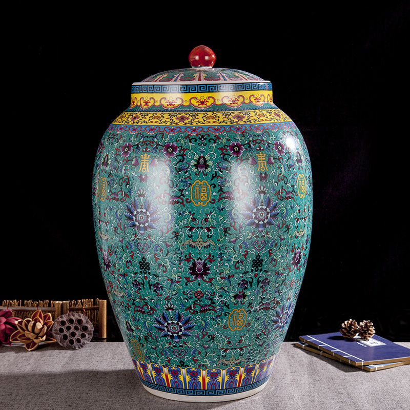 Jingdezhen ceramic barrel ricer box store meter box 20 jins 50 kg of the packed with cover seal storage tank with moistureproof insect - resistant