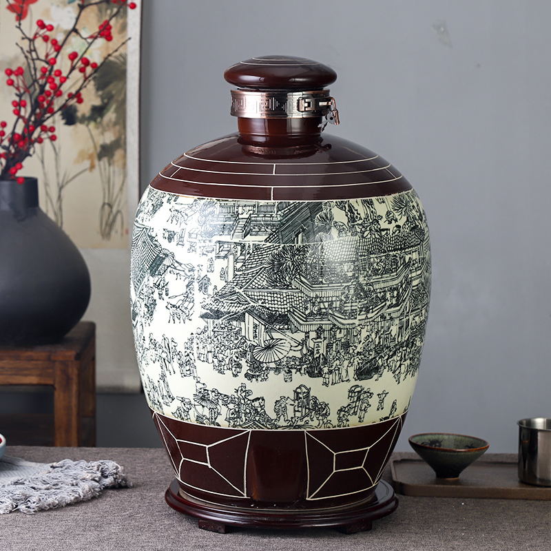 Jingdezhen Ceramic wine Wine Bottle wine bottle 10 catty 20 catty 30 catty 50 catty for home sealing with lid retro depository wine taverless