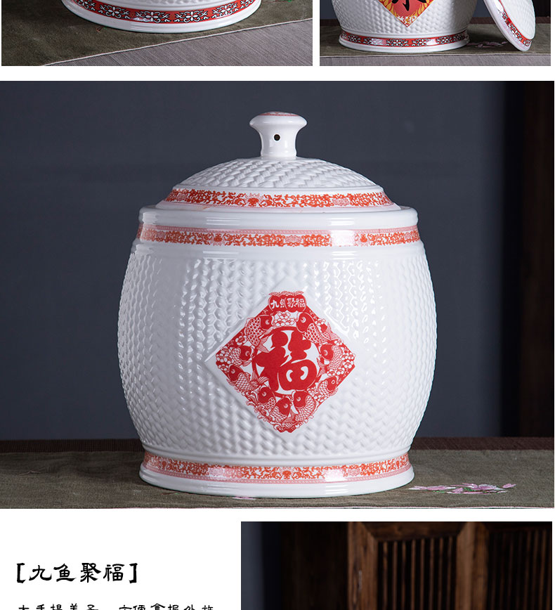 Jingdezhen ceramic barrel ricer box 10 jins 20 jins 30 jins household rice storage box with cover moistureproof insect - resistant seal storage