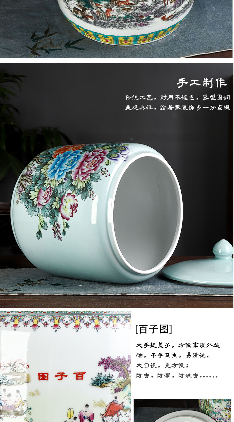 Jingdezhen ceramic barrel ricer box caddy fixings 20 jins 30 jins with cover household moistureproof insect - resistant seal storage tank