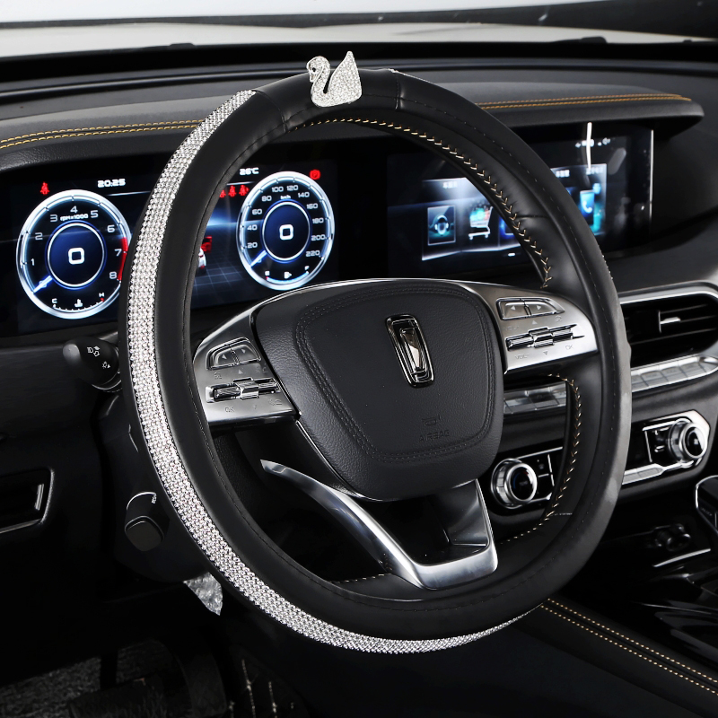Insert Drilling Swan All Season Car Steering Wheel Cover Korea Cute Non-slip Car On-board LADY WATER DRILLING CREATIVITY