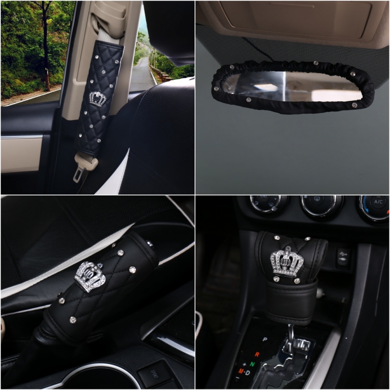 Car Interior Water Drill Insert Drilling Seatbelt Protective Shoulder Brake Sleeve Hanging Shield On-board Inlaid Drilling Crown Rear Mirror Cover Woman