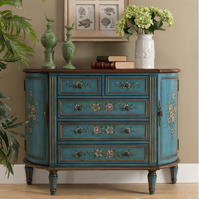 European and American semi-circular entry cabinet Chinese-style solid wood chest of drawer sideboard aisle cabinet painted corridor storage cabinet complete
