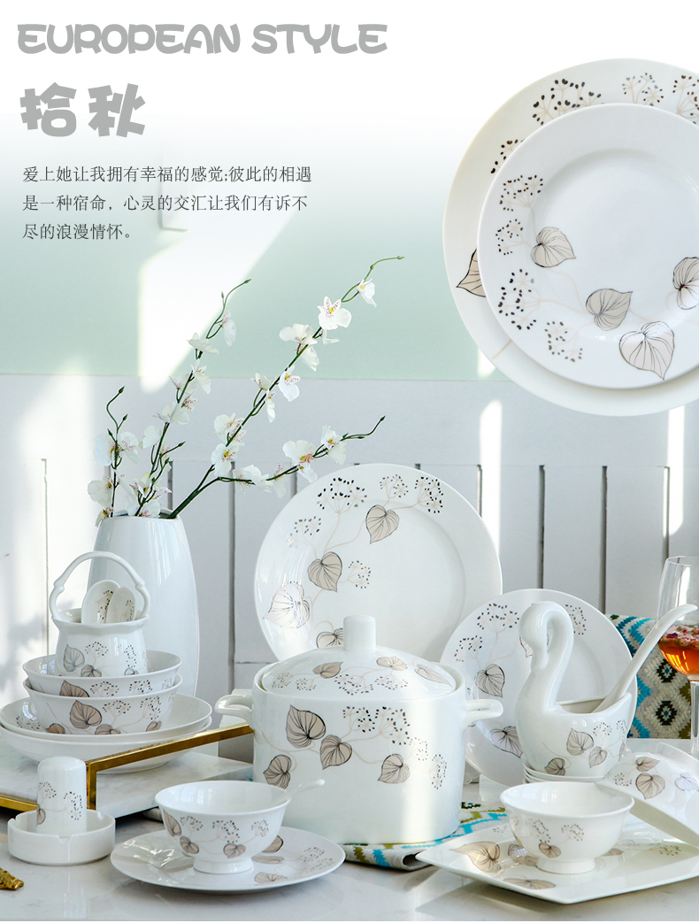 Ipads China tableware suit household Korean creative dishes dishes contracted jingdezhen ceramic bowl mix 60 head