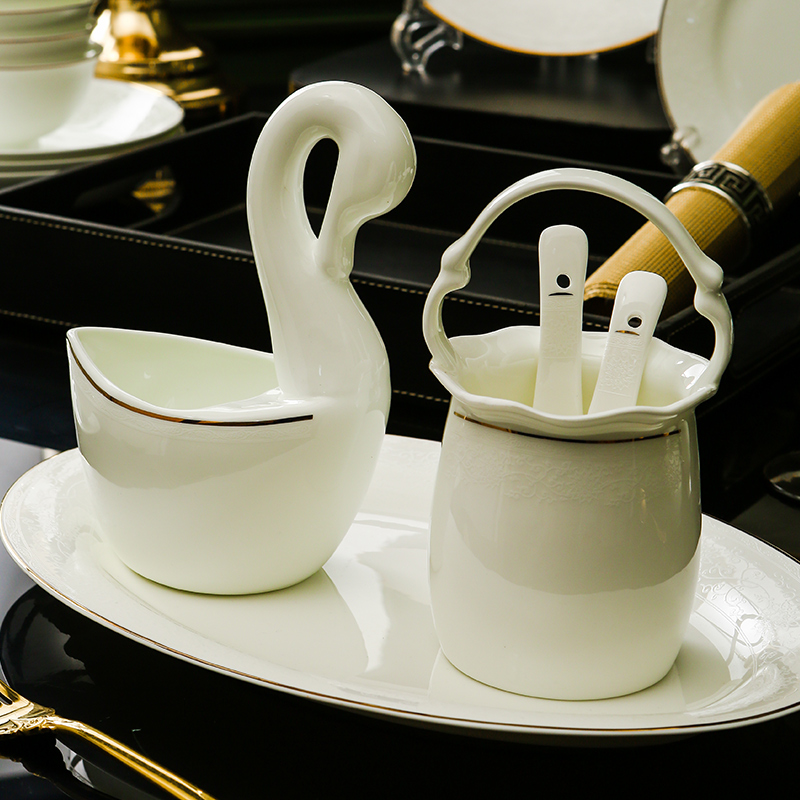 Dishes suit European contracted high - grade ceramic tableware set of Dishes jingdezhen ceramic bowl household gift combination