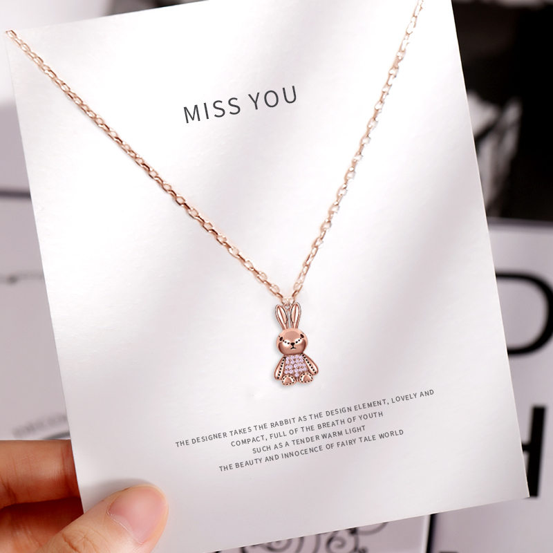 Cute Rabbit Necklace Woman Pure Silver Lock Bone Chain Light Extravagant And Small Crowd Design Sense Superior Jade Rabbit shaped pendant 7 New Year's gift