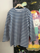 High-end niche texture blue and white striped casual large T (bust 128 length 79)