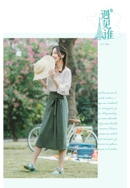Inman flagship shop 2019 hè mới họa tiết rỗng cổ rỗng bông nguyên chất bên đèn lồng tay áo sơ mi nữ - Áo sơ mi áo sơ mi nữ cổ trụ