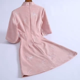 Демисезонное короткое ципао, легкое платье с рукавами, 2020 года, китайский стиль, светлый стиль