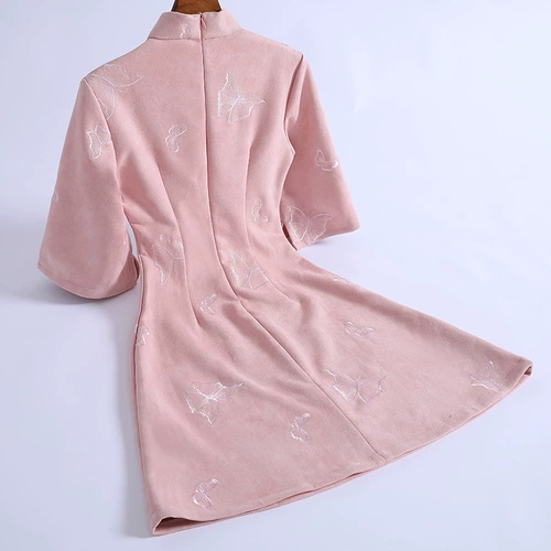 Демисезонное короткое ципао, легкое платье с рукавами, 2020 года, китайский стиль, светлый стиль