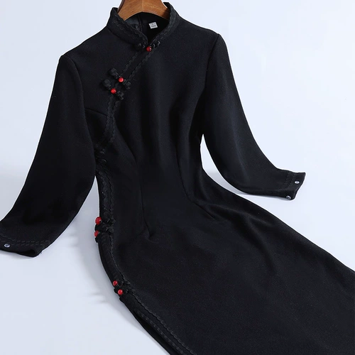 Ципао, ретро приталенное черное винтажное платье, 2020 года, китайский стиль