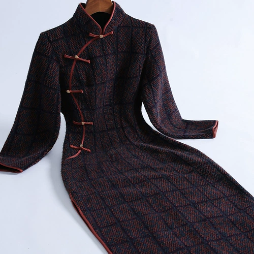 Зимнее ципао, длинный лонгслив для матери, увеличенная толщина, 2020 года, китайский стиль