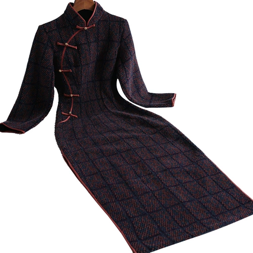 Зимнее ципао, длинный лонгслив для матери, увеличенная толщина, 2020 года, китайский стиль