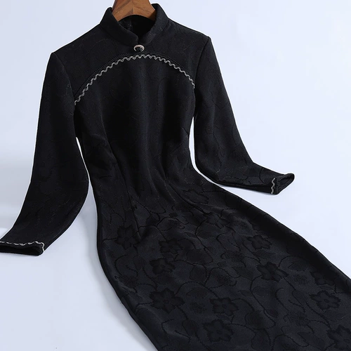 Ципао, ретро платье с рукавами, приталенная юбка, 2020 года, китайский стиль