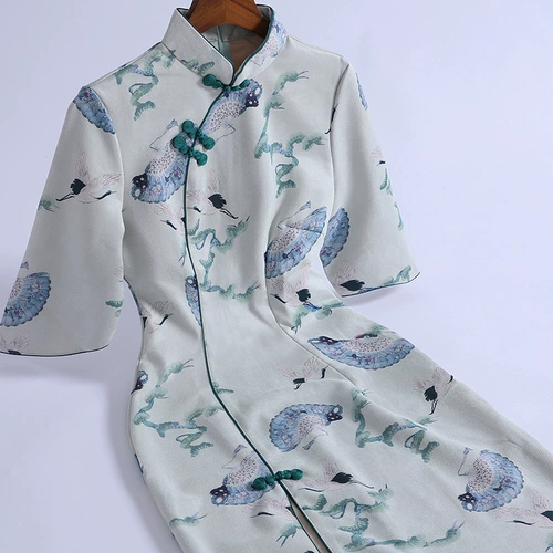 Демисезонное ципао, длинное легкое бархатное платье, 2020 года, китайский стиль, светлый стиль