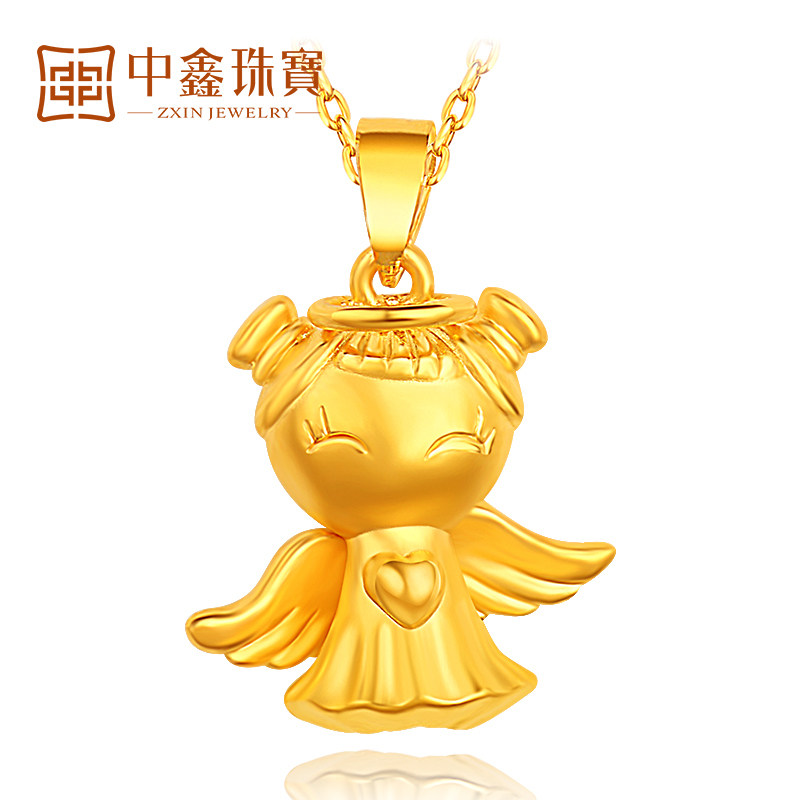 Gold pendant female 3D hard gold angel Lucky Star baby necklace Temperament simple children sweet gold clavicle chain