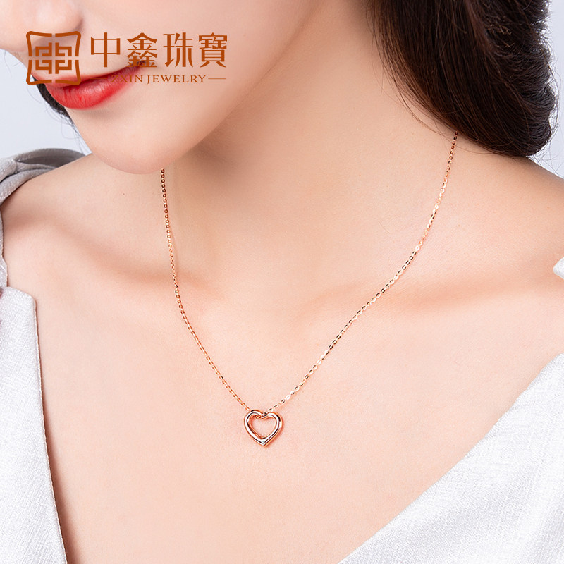 18 karat gold diamond necklace, peach heart, rose gold pendant, set with diamond, small color gold collarbone chain, fine set chain, k gold chain