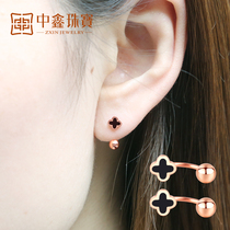 Four-leaf clover color gold stud earrings for women 18k gold screw hook earrings small 750 rose gold ear hook ear buckle double ear holes