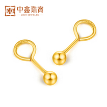Zhongxin jewelry gold stud earrings pure gold 9999 earrings Mini mens and womens round ball matte light beads Doudou trumpet