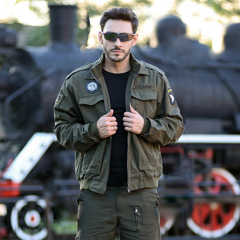 Military-Style Spring and Autumn Pure Cotton Work Jacket for Young Men, Outdoor Casual Sportswear, Military Enthusiast Pilot Jacket Top