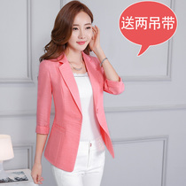 Spring and Autumn new short slim cotton linen Net red suit female Korean casual versatile linen long sleeve suit jacket