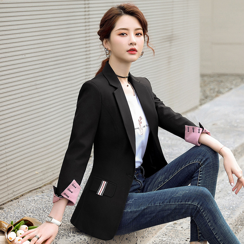 2021 Spring Autumn New Korean Version Small Suit Jacket Women Casual 100 Thy Temperament Black Lady West Suit Blouse