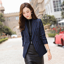 Blue blazer womens 2021 new spring and autumn Korean stripes casual fashion temperament Hong Kong style small suit suit