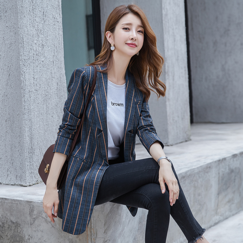 Superior Small Suite Costume 2023 early spring and autumn new fashion stripes casual blue suit coat female Han Edition