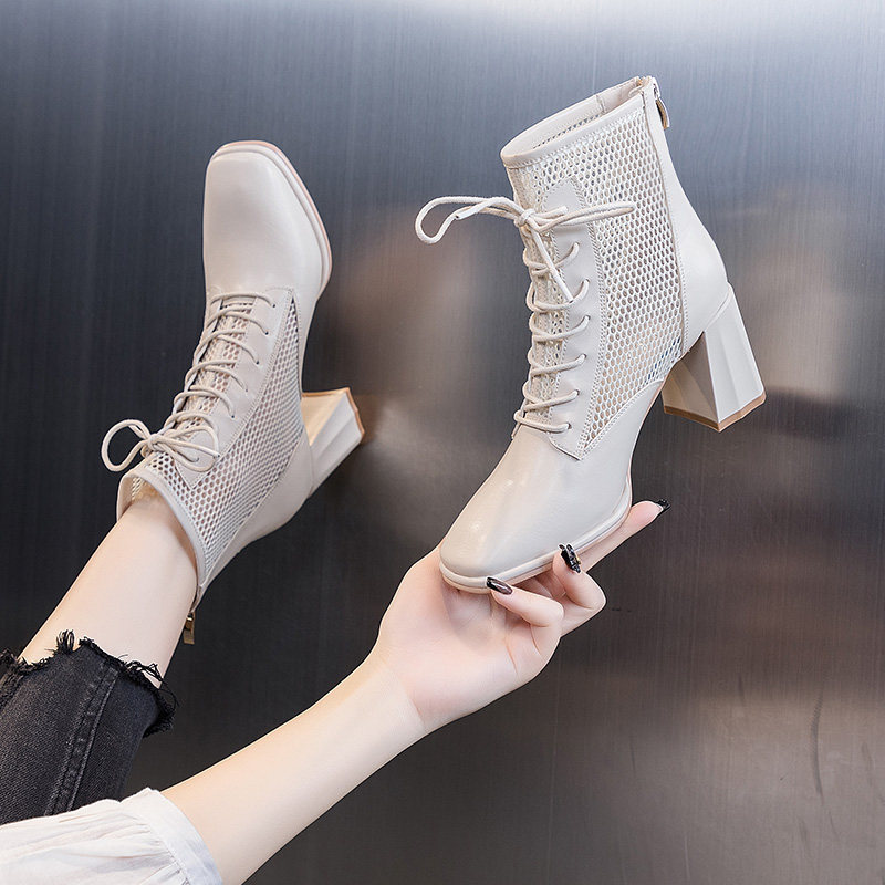 High heels women 2021 new spring and autumn 2022 spring heel single shoe Martin short boots thin cutout mesh sandals