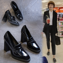 High heel shoes 2021 New Autumn Spring and Autumn Joker thick heel square head British style small leather shoes single shoes female middle heel