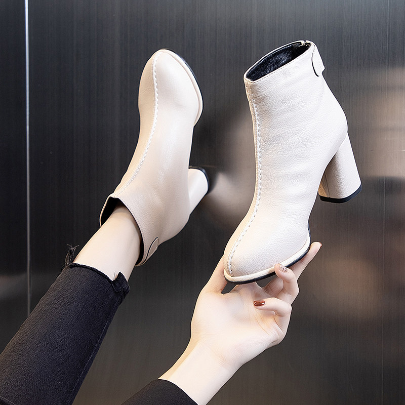 Net red high-heeled women's shoes 2021 new winter autumn and winter Joker thick-heeled explosions Martin boots short boots plus velvet