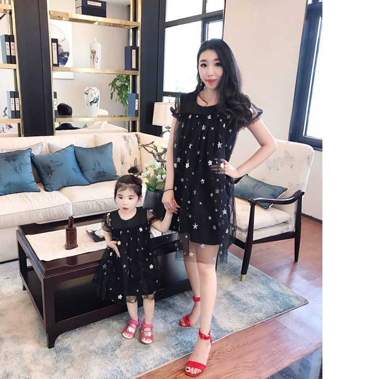 Trang phục cha mẹ cho bé mùa hè 2018 mới mùa hè nữ váy mùa hè Hàn Quốc Hàn Quốc váy lưới váy công chúa váy đồng phục gia đình