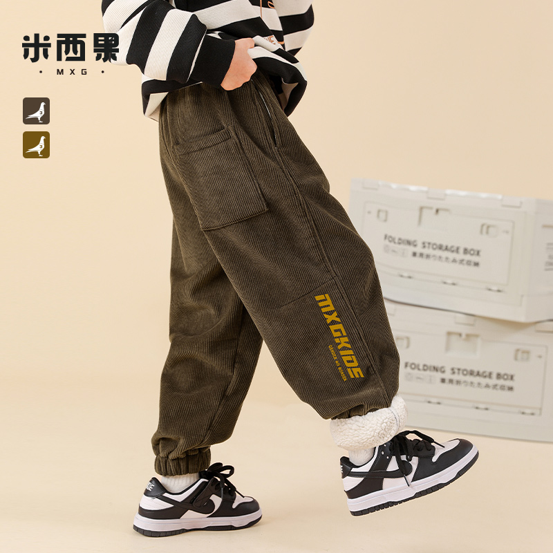 Mici Goga Suede Sports Pants Children Dress Children Winter 2023 New Big Boy Lamb Suede Pants Thicken Guard Pants Boy-Taobao