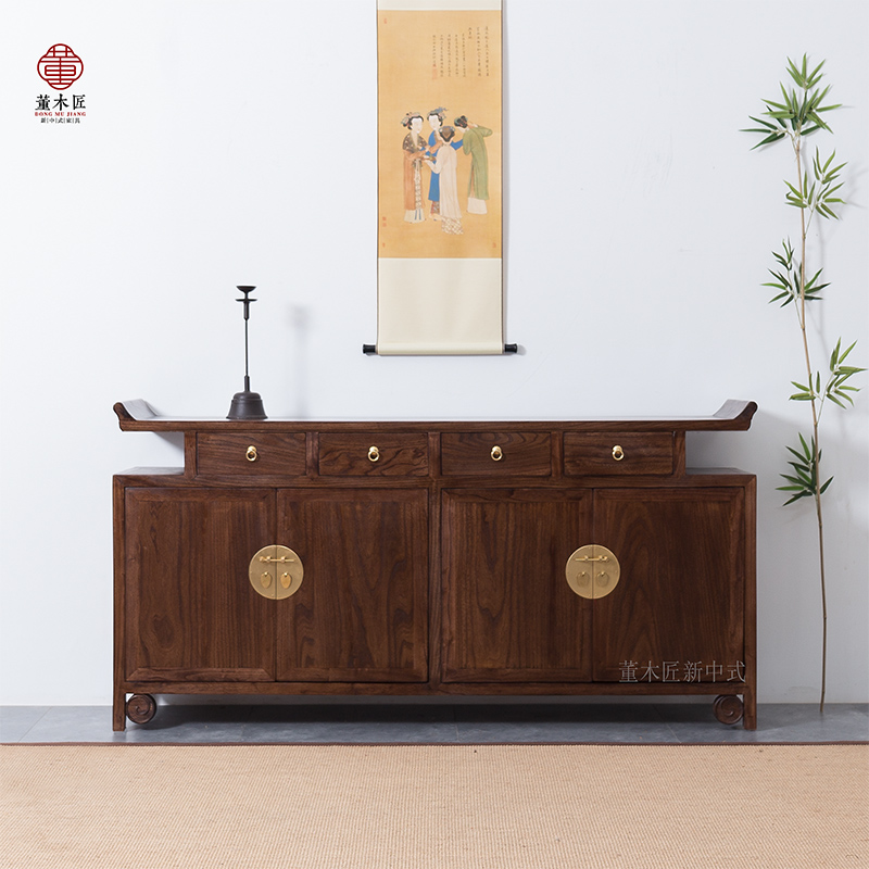 Dong carpenter New Chinese style Hyun Guan Cabinet Solid Wood Door Hall Cabinet Dining Side Cabinet Decorated Cabinet Leaning Against Wall Narrow Side Cabinet Zen head cabinet-Taobao