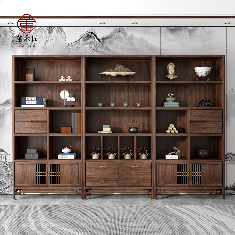 New Chinese-Style Antique Display Shelf, Multi-Treasure Shelf, Solid Wood Bookshelf, Office Bookcase Combination, Tea Display Cabinet, Tea Room Storage Rack New Chinese-Style Antique Display Shelf, Multi-Treasure Shelf, Solid Wood Bookshelf, Office Bookcase Combination, Tea Display Cabinet, Tea Room Storage Rack