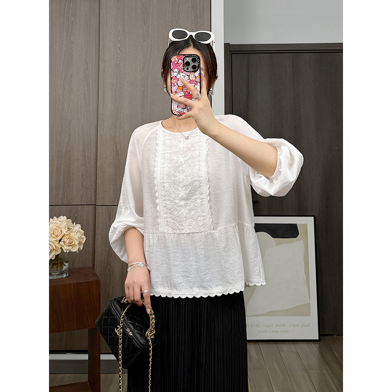 Jinshanshan Pure White Poetry Heavy Embroidery Long Sleeve Shirt Jinshanshan Pure White Poetry Heavy Embroidery Long Sleeve Shirt