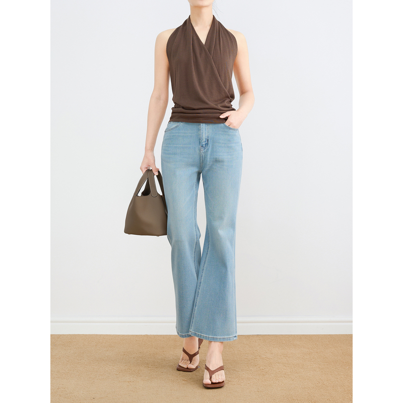 Lassen【Breathe Freely】Cool and Slightly Flared Nine-Point Denim Pants for Women, Lightweight Tencel Four-Way Stretch Bell-Bottom Pants Lassen【Breathe Freely】Cool and Slightly Flared Nine-Point Denim Pants for Women, Lightweight Tencel Four-Way Stretch Bell-Bottom Pants
